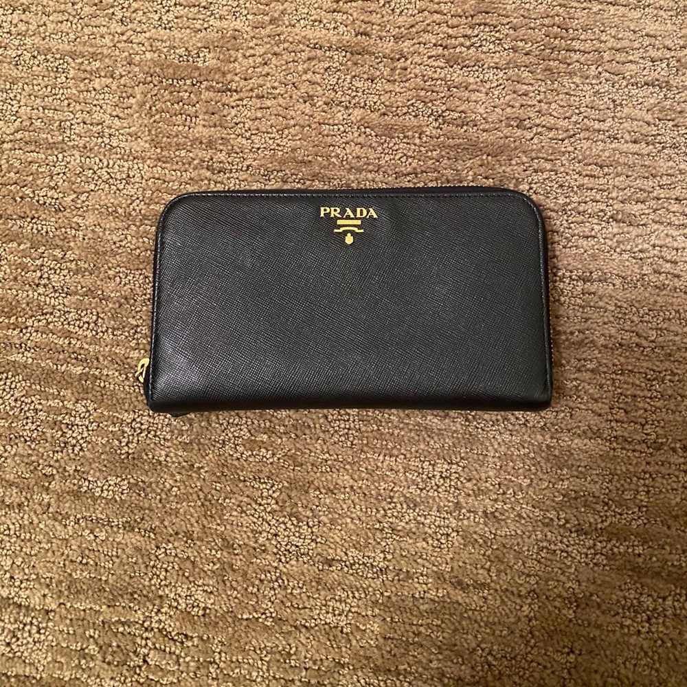 Prada Large Leather Wallet, Black
